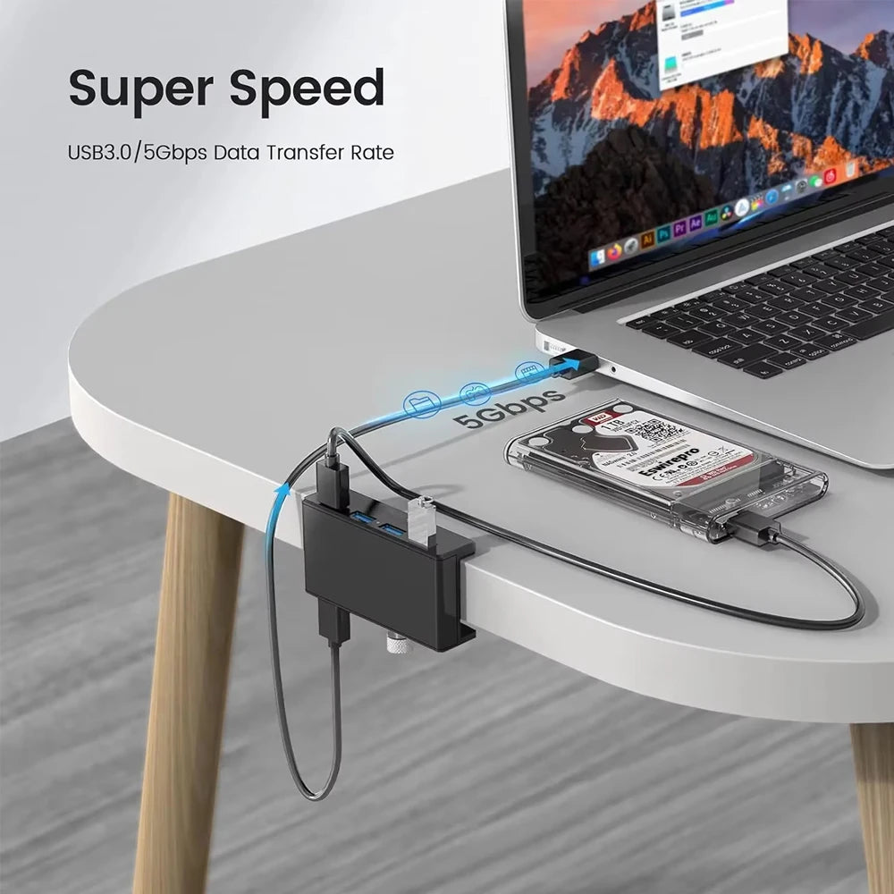 Abrazadera de concentrador USB de 10 Gbps, adaptador divisor USB3.2/3.0/2.0, estación de acoplamiento externa de múltiples clips para iMac Macbook Lenovo, accesorios para computadora de escritorio