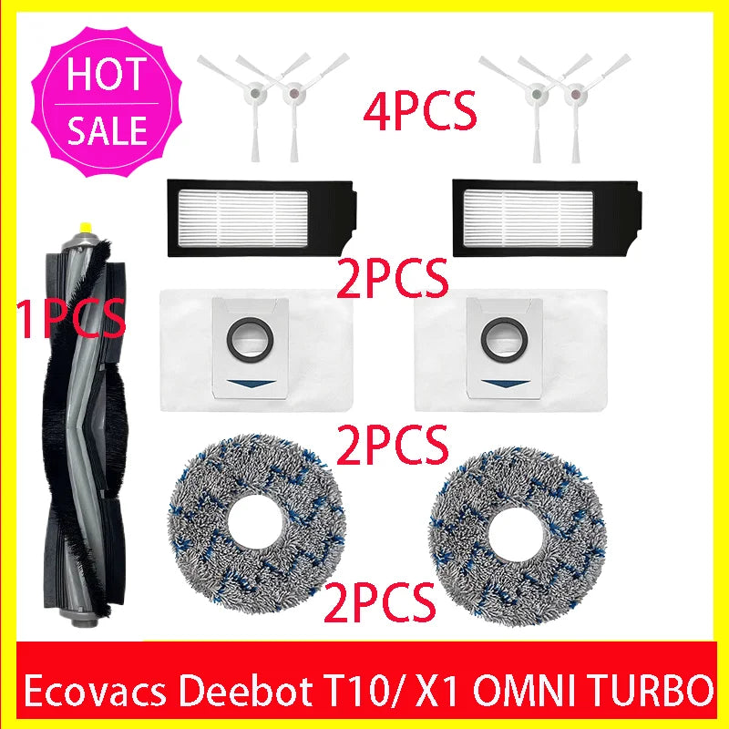 Ecovacs Deebot X1 OMNI / T10 OMNI Robot Vacuum Cleaner Spare Parts, Rubber/Side Brush, Cover, Hepa Filter, Mop Cloth, Dust Bag