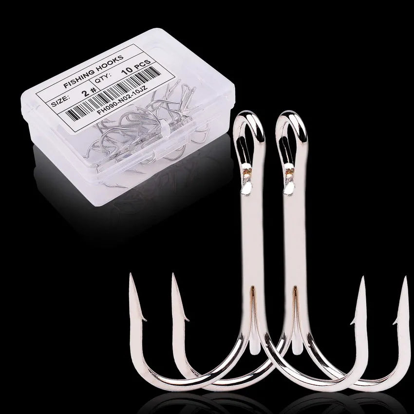 Hameçons triples de pêche aiguisés blancs, matériel de pêche au poisson, outils et accessoires, 10 pièces/boîte