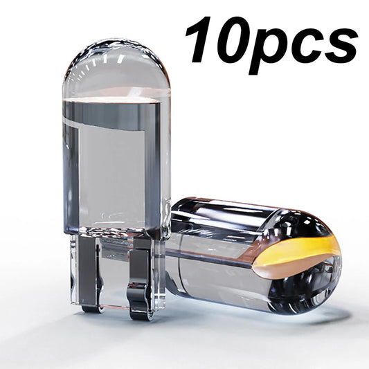 10X New W5W LED T10 Car Lights COB Glass Interior Parts Bulbs White Ice Blue Yellow Auto License Plate Lamp Dome Reading Light 12V