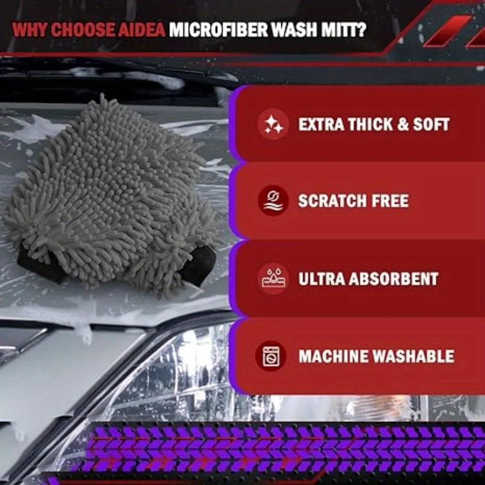 Guantes de lavado de coche de microfibra de chenilla, limpieza de arañazos, cuidado sin pelusa, manoplas suaves, plumero para vehículos de motor, accesorios para motor
