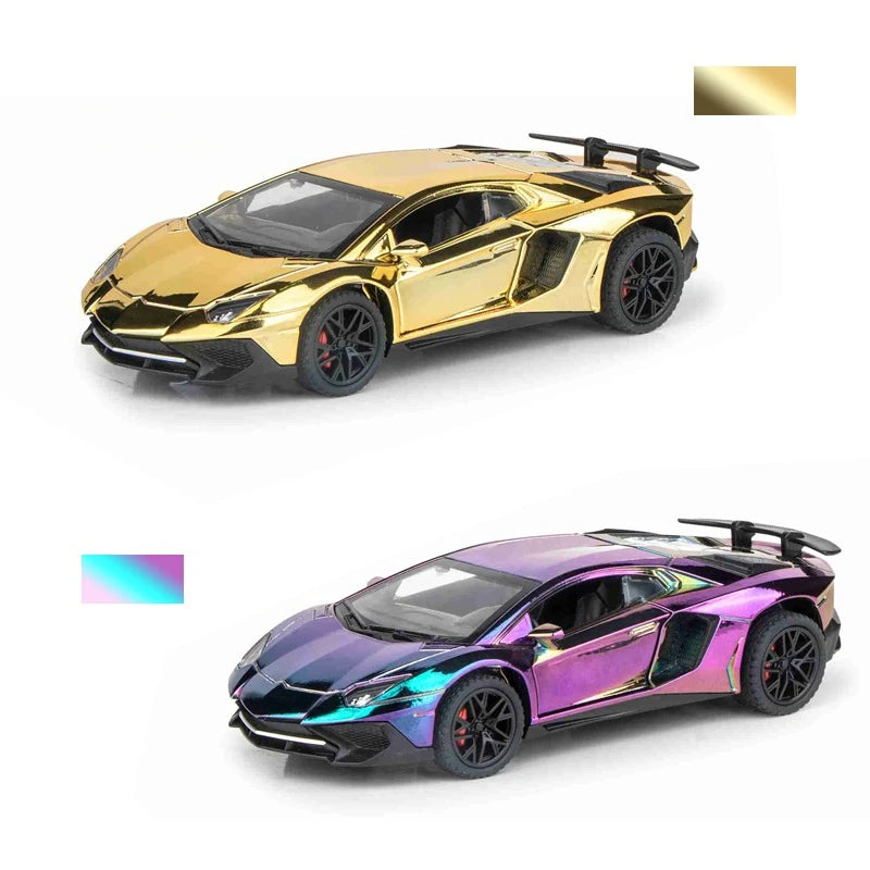 Modelo a escala de Lamborghini SVJ LP750 para niño, superdeportivo de juguete con sonido y luces, vehículo de fundición a presión, escala 1:32