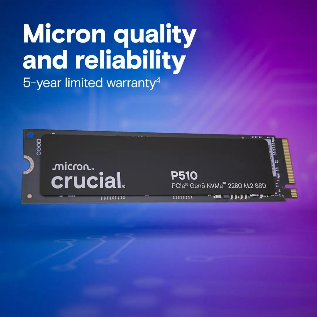 SSD NVMe Crucial P510 1 To 2 TBGen5, SSD PCIe 5.0 M.2 2280, disque SSD interne, compatible avec ordinateur portable, ordinateur de bureau (paquet OEM)
