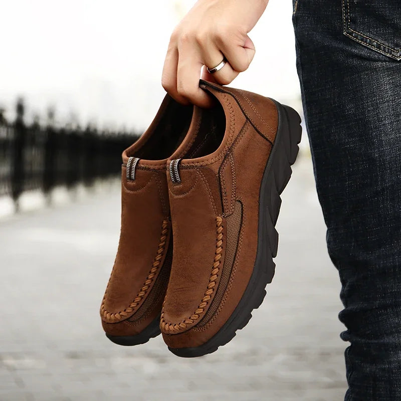 Mocassins Cuir Rétro Homme — Décontractés Sans Lacet Conduite Taille 39-48