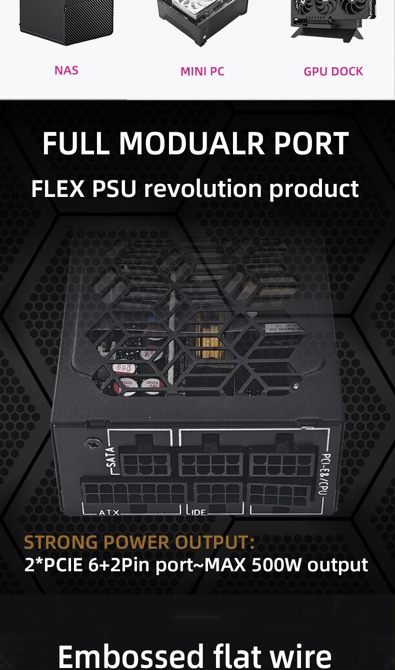 METALFISH Flex 500/600W 80PLUS or alimentation modulaire complète Flex-ATX 1U PSU pour ITX Mini PC POS NAS GPU Dock 90 ~ 264V