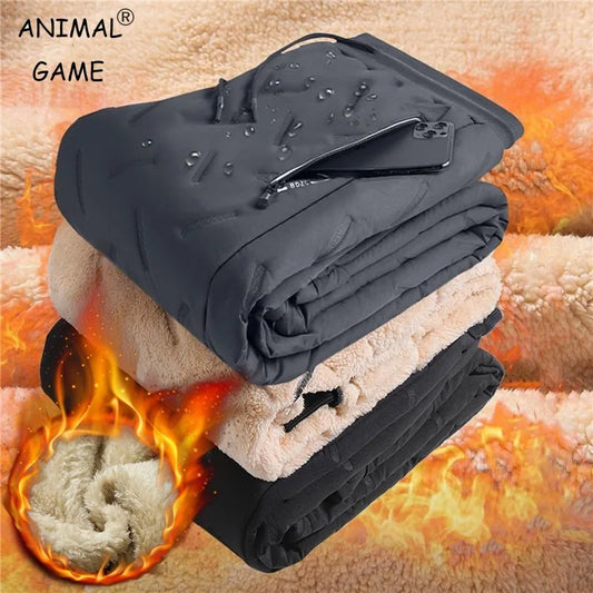 Pantalon de survêtement en laine d'agneau thermique pour homme — coton chaud, imperméable, coupe-vent, hiver