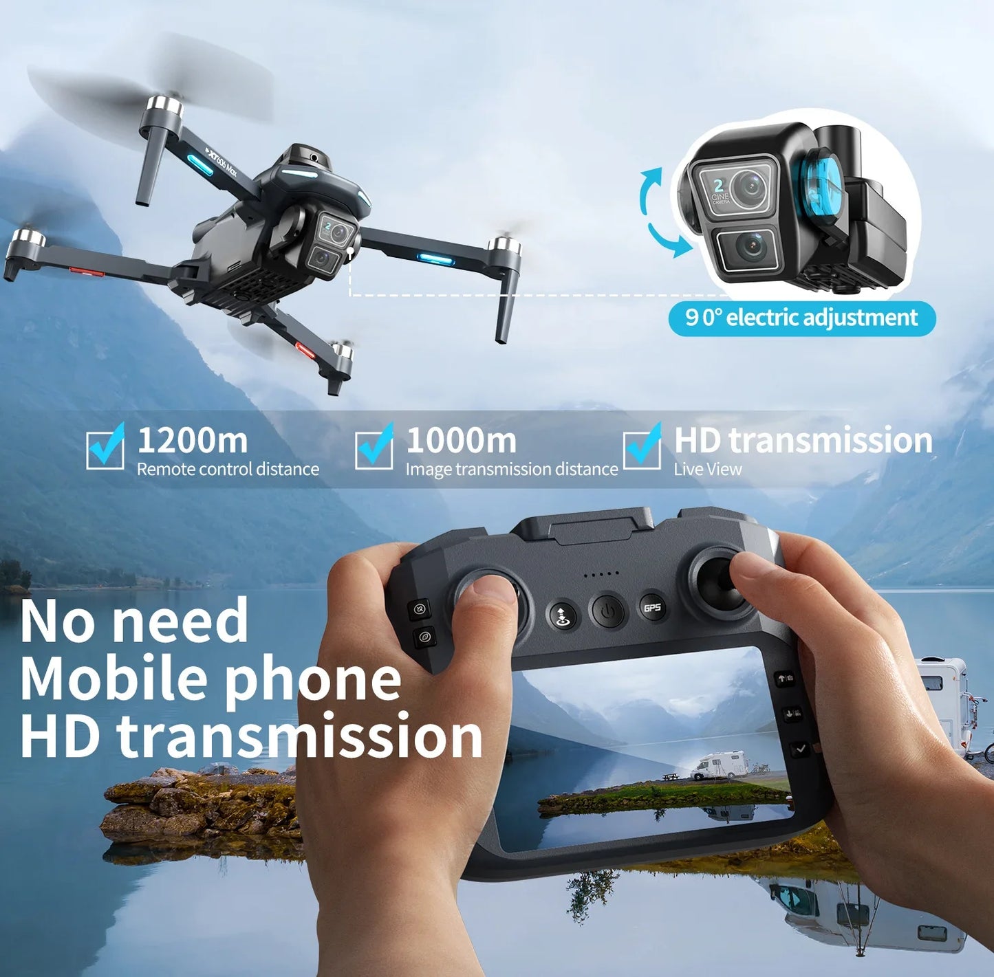 Dron GPS Lenovo NEW XT606 8K HD profesional con doble cámara, WIFI 5G FPV, evitación de obstáculos, cuadricóptero RC sin escobillas, juguete dron