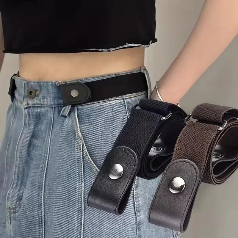 2 piezas en conjunto, cinturón elástico sin hebilla para mujeres y hombres, cinturón elástico unisex para pantalones vaqueros casuales, cinturones invisibles ajustables sin hebilla