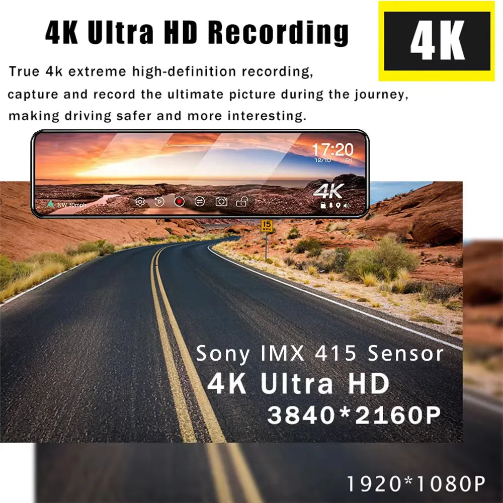 11.26 "UHD 4K 2160P coche Dvr GPS WIFI espejo Dash Cam doble lente Dashcam IPS pantalla cámara reproductor grabador flujo espejo retrovisor