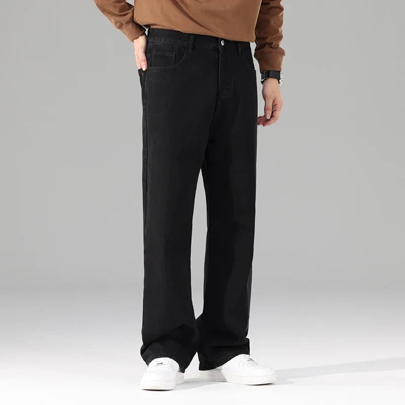 Pantalones vaqueros de hombre a estrenar, otoño, negros, informales, holgados, clásicos, rectos, cómodos, anchos, vaqueros para hombre