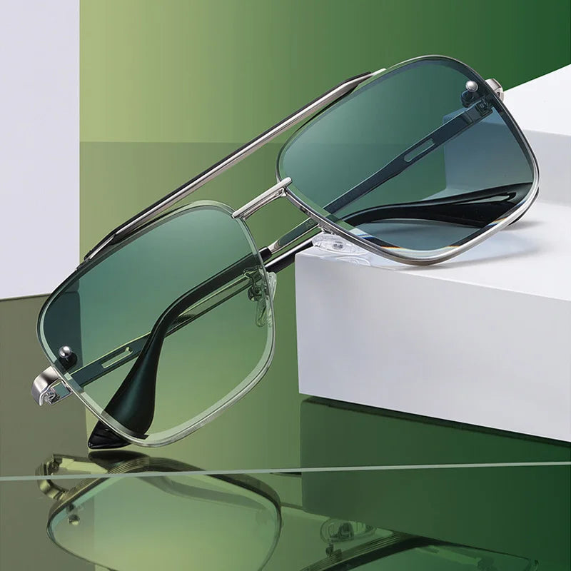 Nuevas gafas de sol degradadas para hombre, moda, metal, montura grande, gafas de sol, marca de lujo, Lunette De Soleil Homme