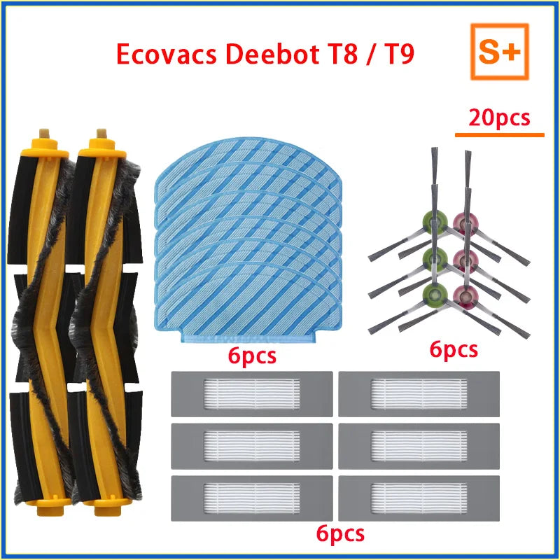 Dust Bag Parts for ECOVACS Deebot T9 AIVI T8 AIVI N8 Pro Robot Vacuum Cleaner, Main Side Brush, HEPA Filter, Replacement Accessories
