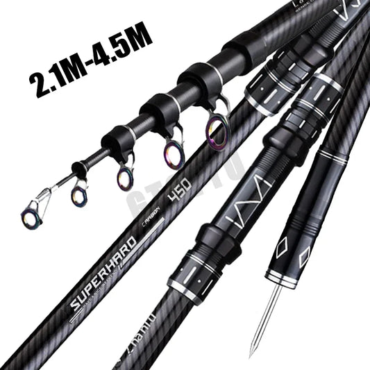 2.1-4.5M canne à pêche télescopique carbone filature canne à pêche bateau eau salée eau douce plage roche Surfcasting Baitcasting canne
