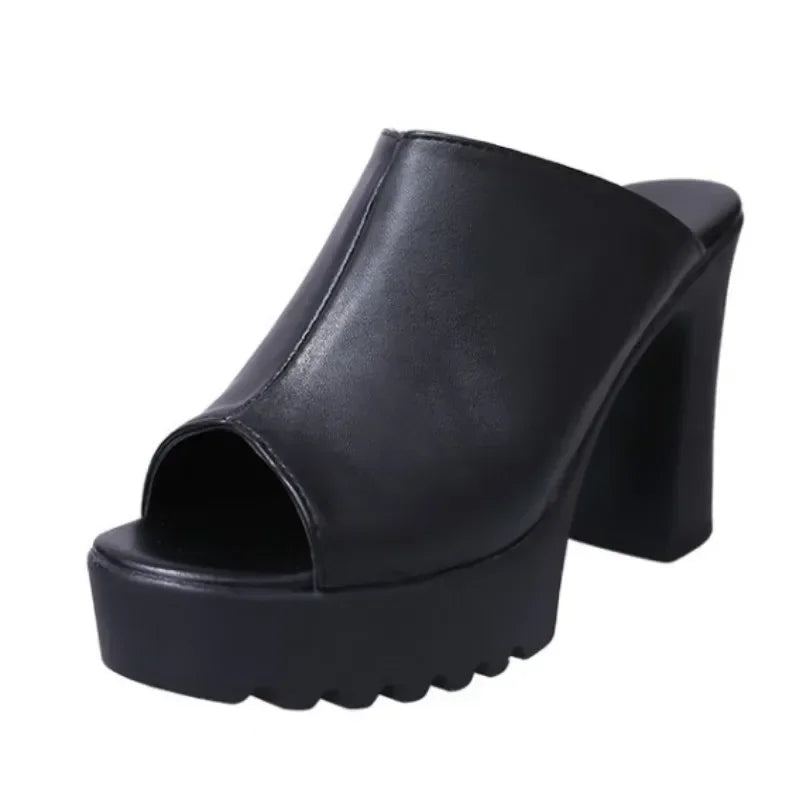 Mules à Talons Hauts & Épais Femme — Sandales Plateforme Bouche de Poisson Été