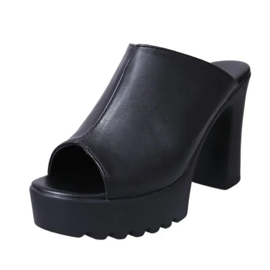 Mules à Talons Hauts & Épais Femme — Sandales Plateforme Bouche de Poisson Été