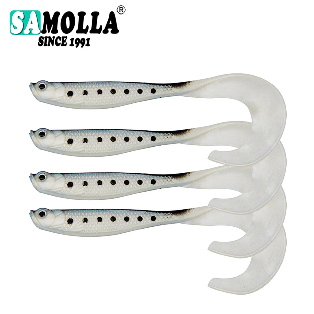 4 Pcs/lot Soft Worm Baits, Long Tail Bass Lures, Realistic Fishing Lure 4 Pieces Fishing Lure Jigs Wobblers 12.5cm 55g Shad T-tail