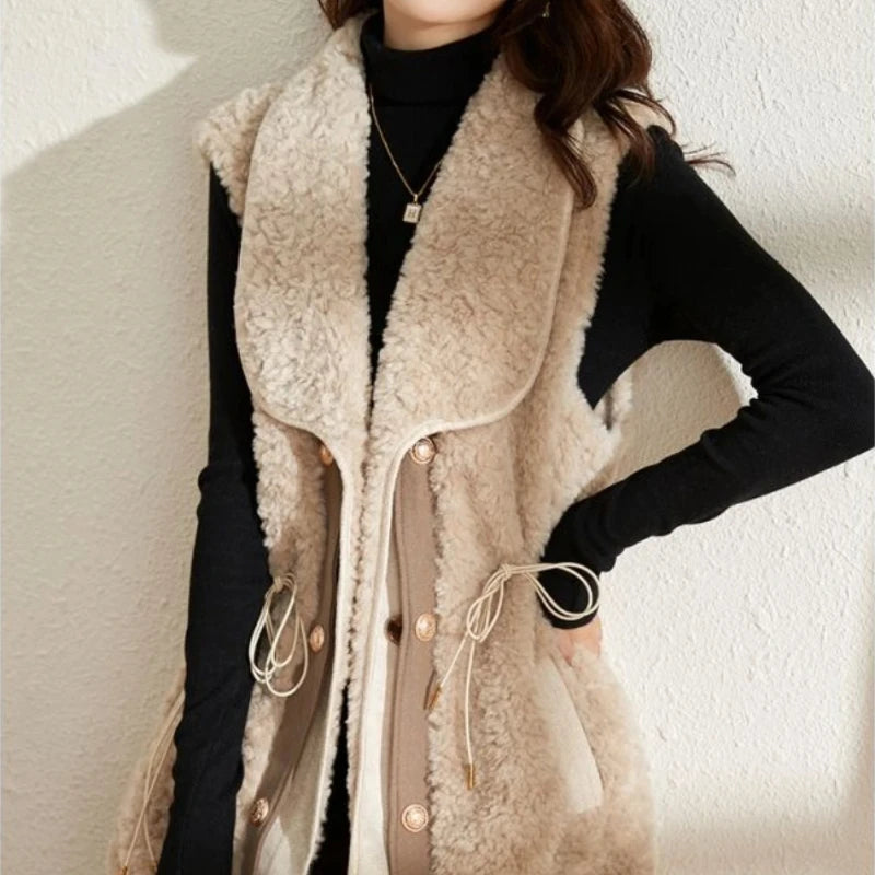 Chalecos de piel de cordero para mujer, Wstring de proximidad, chalecos elegantes de otoño para mujer, nueva colección