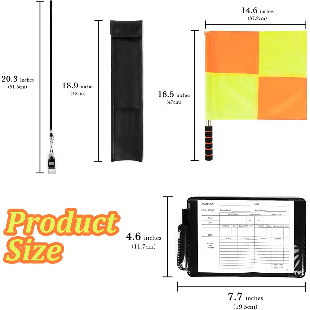 Kit Arbitre Football Complet — Drapeaux À Carreaux, Cartes Rouge & Jaune, Sifflet & Carnet