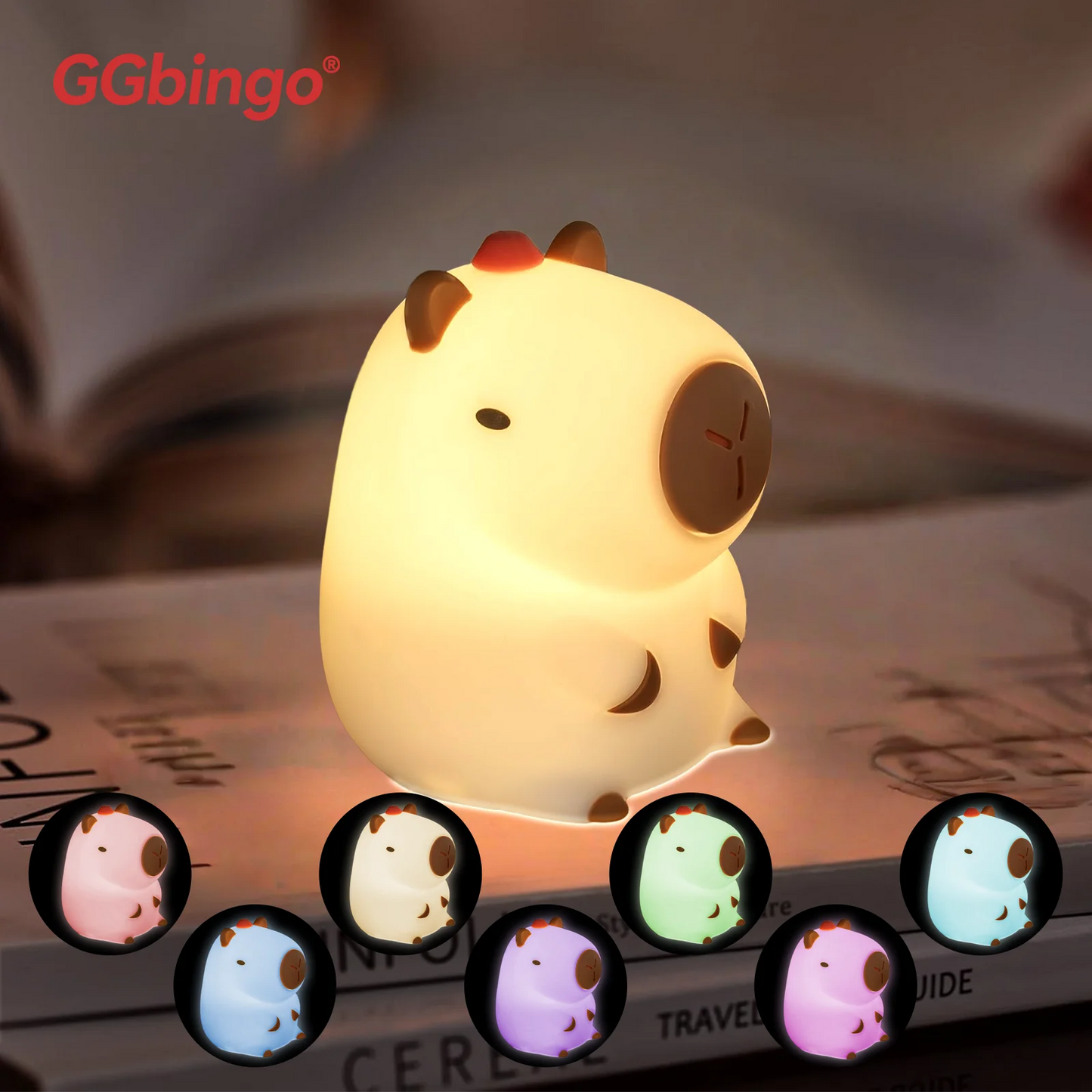 Veilleuse Capybara rechargeable — lampe de nuit pour enfants, décoration chambre, cadeau