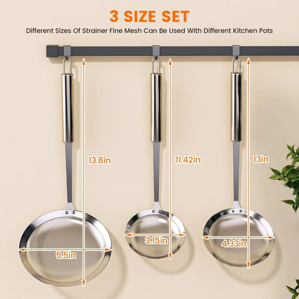 Cuchara skimmer de acero inoxidable 304, cuchara filtrante de grasa, colador de alimentos de malla fina para filtrar aceite y espuma, 1 paquete
