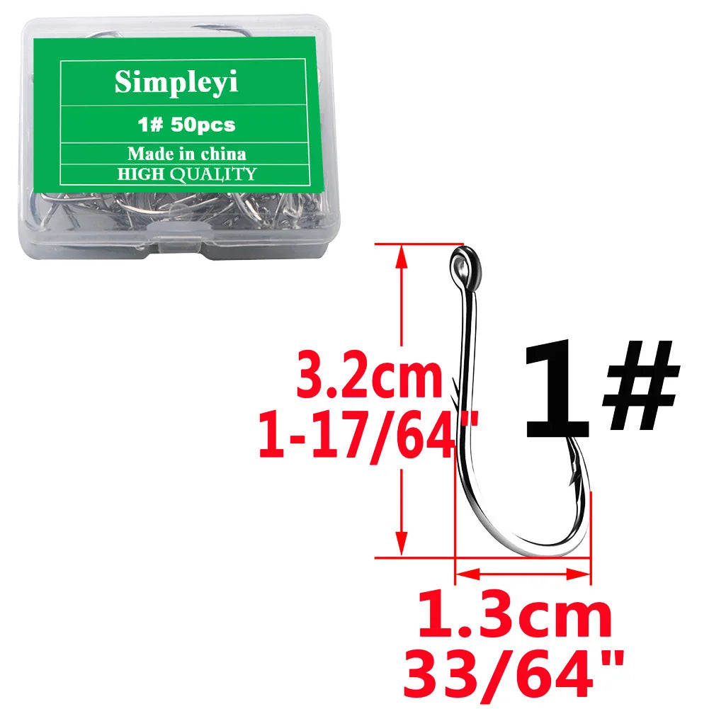 Anzuelos de pesca de acero con alto contenido de carbono, con púas, juego de anzuelos circulares individuales, lombriz marina, carpa, accesorios de pesca con mosca, anzuelo, 50 piezas por caja