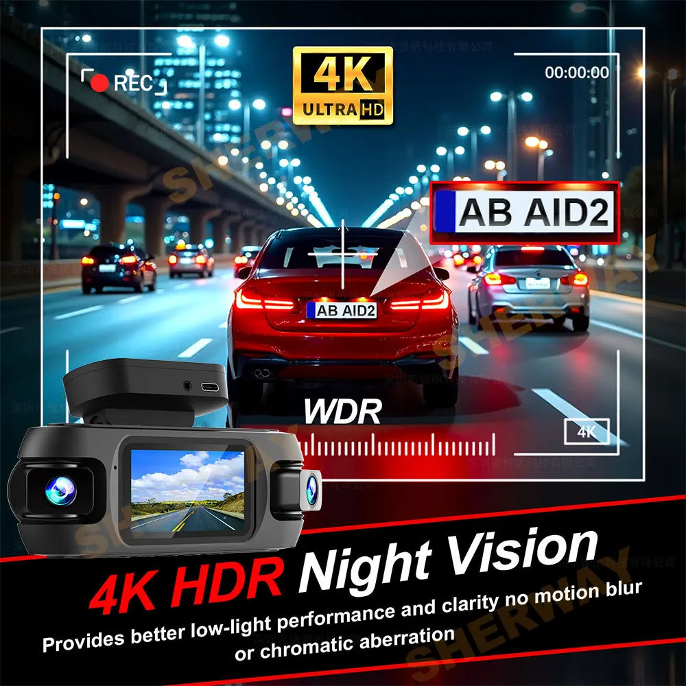 4K 4-Channel 360° Car Dash Camera 4 Lens 1080p Front Left Right Rear Car DVR Built-in Wifi GPS WDR Night Vision Camera