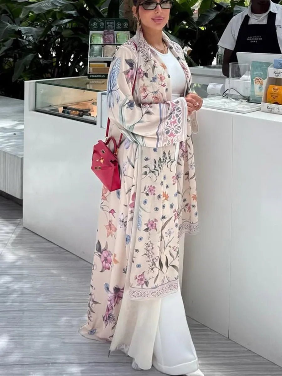 Femmes musulmanes dubaï Abaya luxe imprimé fleuri Kimono Cardigan Hijab Robe longue caftan Ramadan Robe Femme Islam vêtements Kebaya