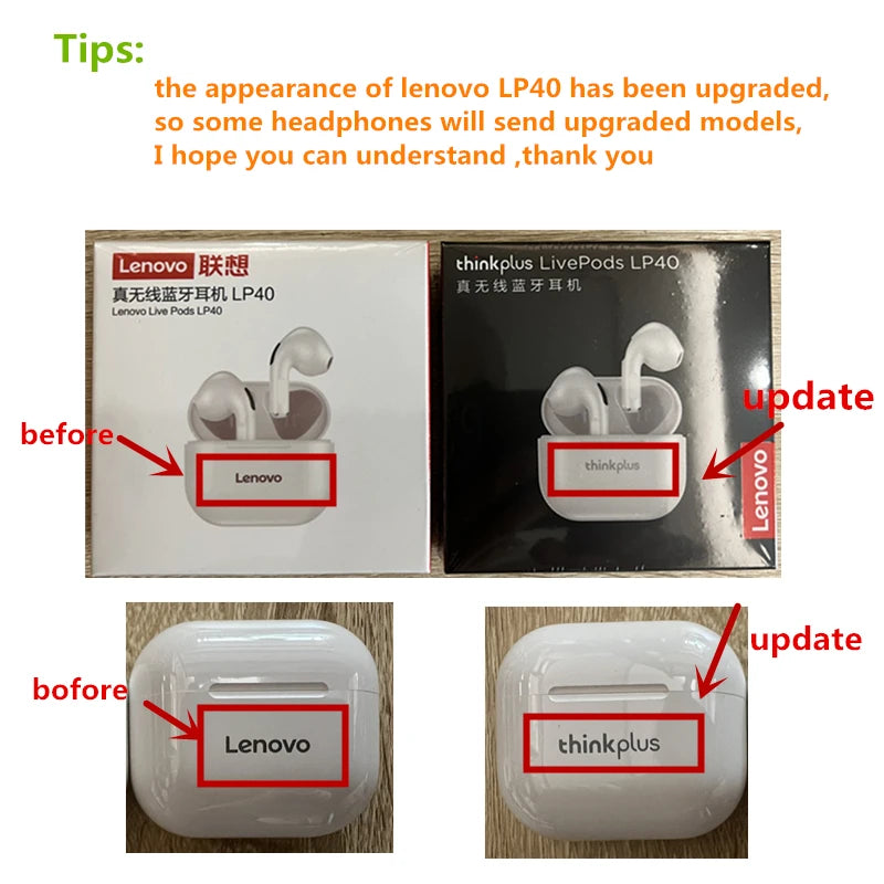 Original Lenovo LP40 TWS Wireless Headset Bluetooth Earphones Touch Control Sport Stereo Headset for Android Phone