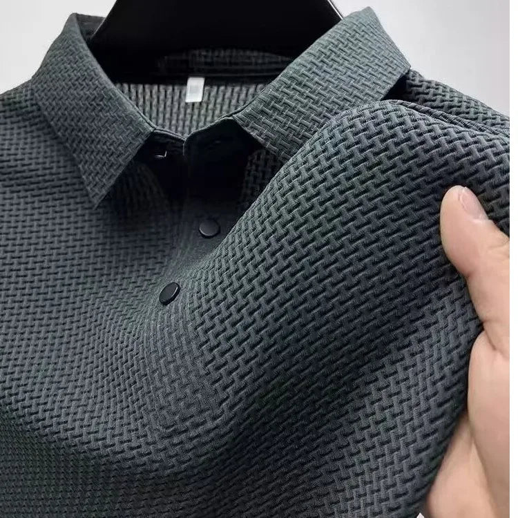 Polo Soie Glacée Homme Manches Courtes — Respirant Creux Mode Affaires Été
