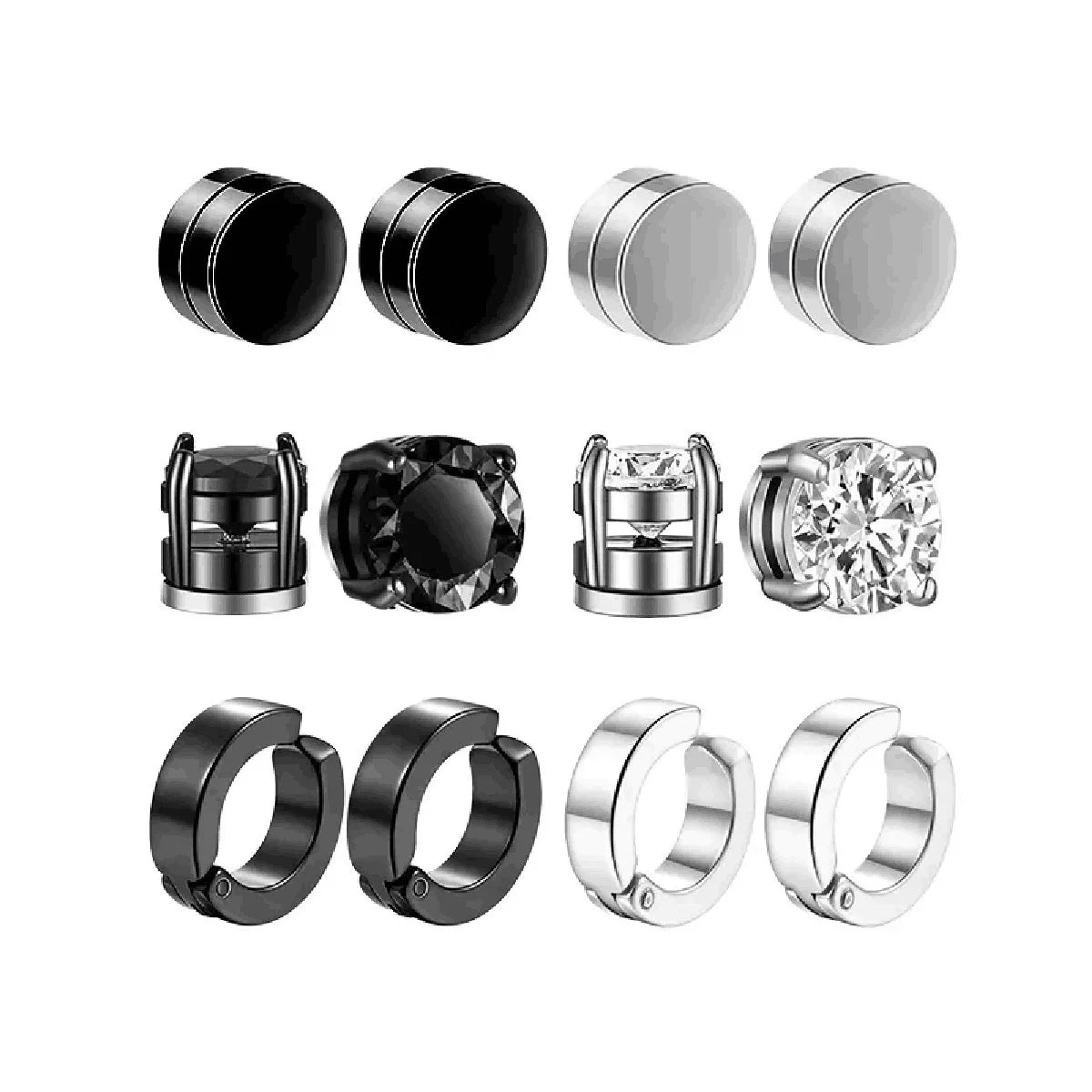 Ensemble de faux boucles d'oreilles en acier inoxydable pour hommes, 1 à 10 paires, à la mode, avec trou d'oreille, aimant gratuit, zircon