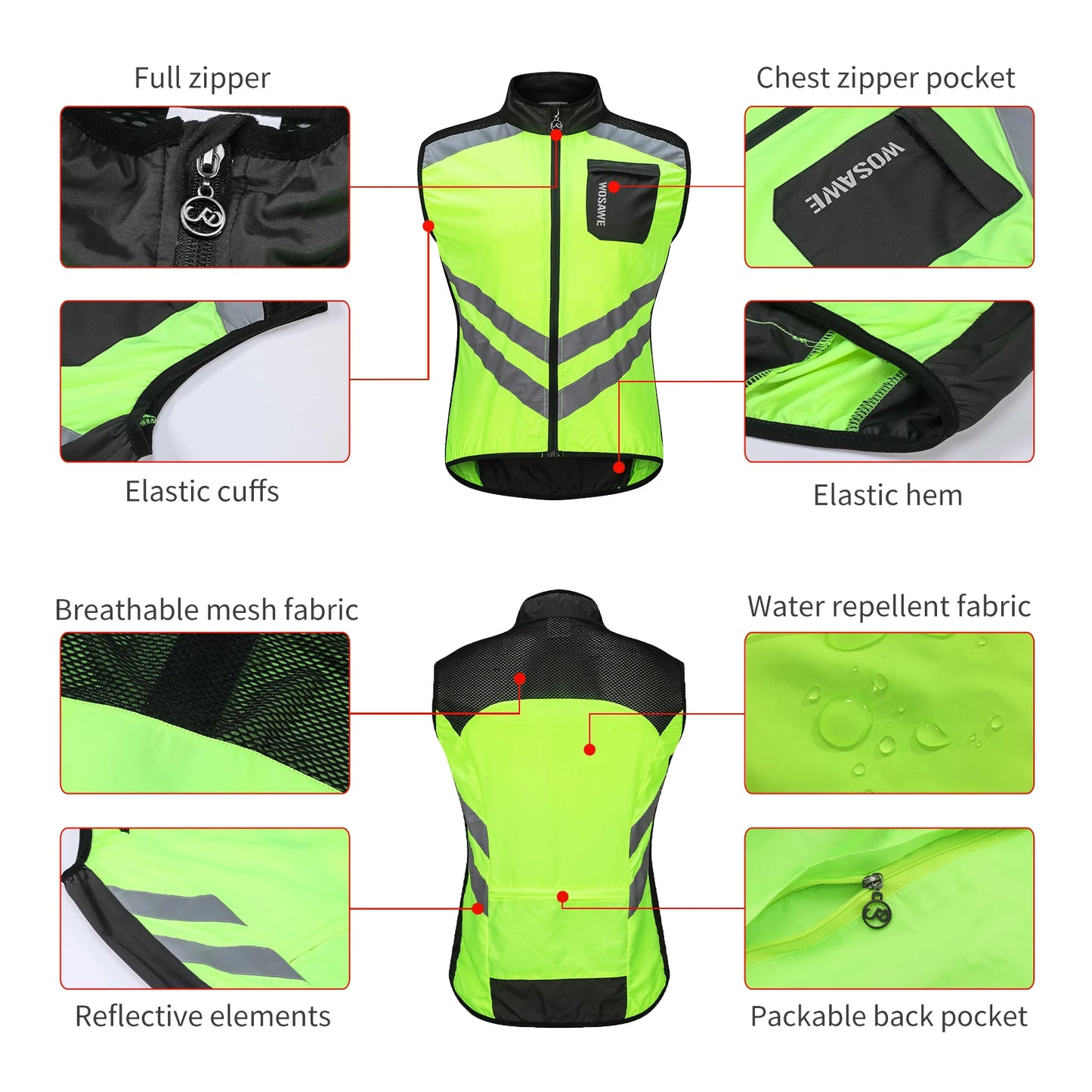 Gilets de cyclisme nuit sécurité pour hommes — sans manches, sport, VTT, vêtements vélo route