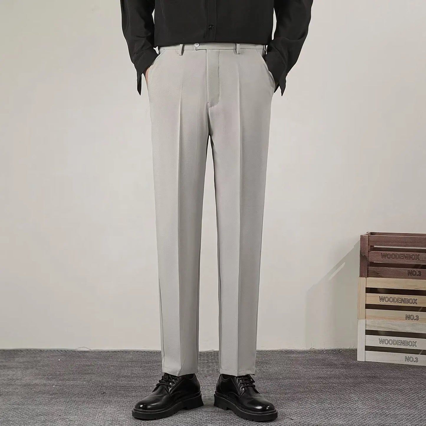 Pantalones de verano informales para hombre, ropa de marca, corte ajustado, estilo clásico