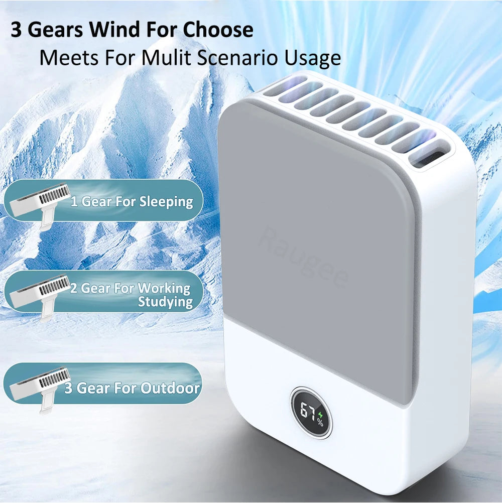 Mini ventilateur de cou portable sans lame, refroidisseur d'air, USB, 2000mAh, 3 vitesses
