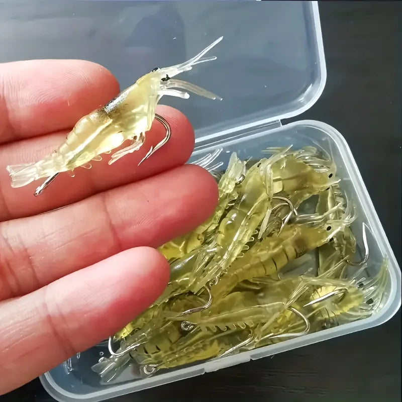 5/10/20 pièces Goture crevette leurres doux crevette leurres de pêche pour eau douce eau salée lumineux crevette appât ensemble avec crochet pointu perle