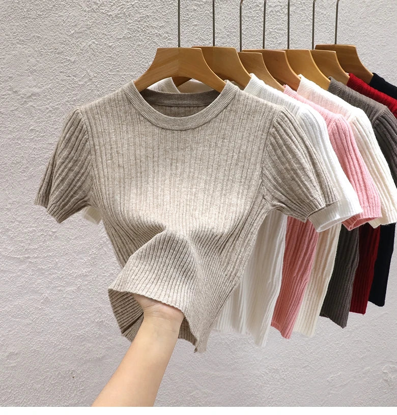 T-shirts d'été 2026 pour femmes – Décontractés, style coréen, tricotés, streetwear, basiques, unis, jeunes et tendance