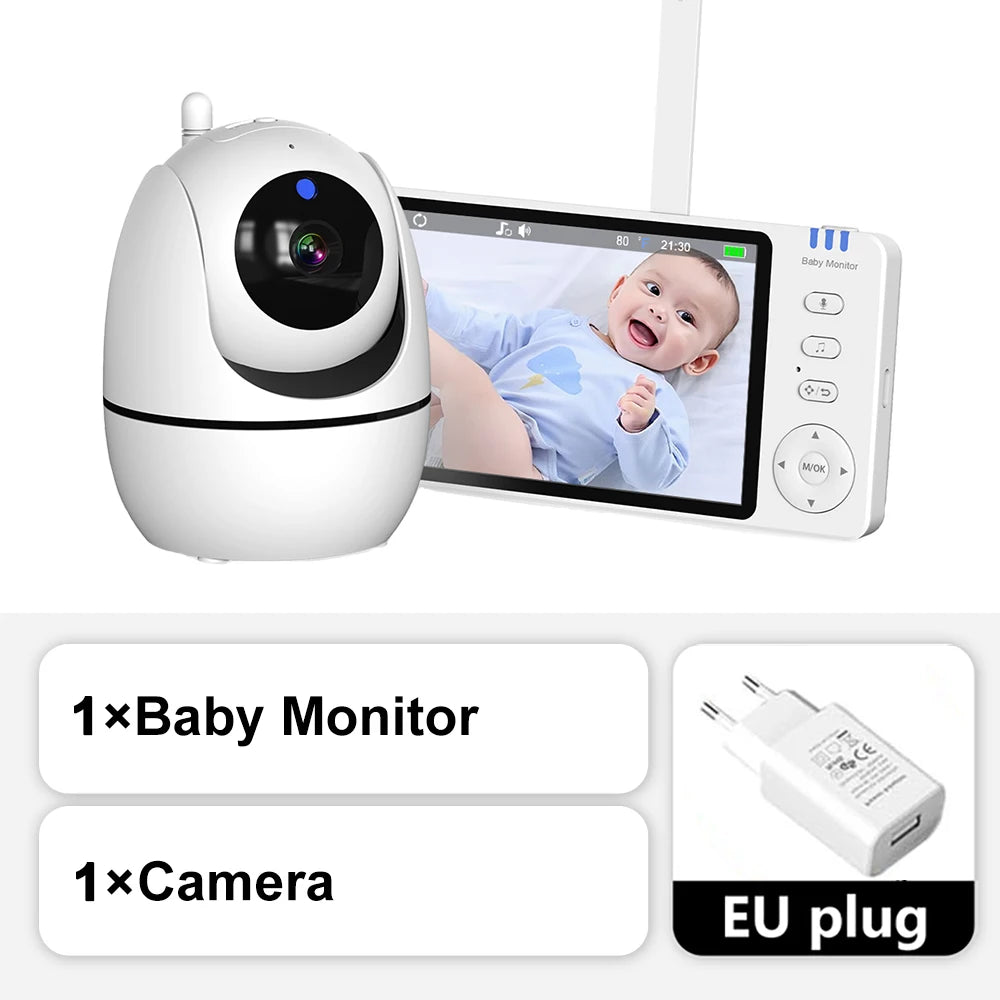 5-inch Video Baby Monitor with Camera, PTZ Zoom, Security Protection, Surveillance Cameras, Temperature Sensor, Lullaby