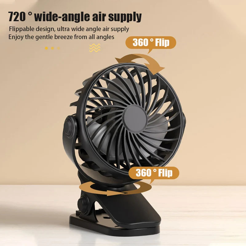 Ventilateur électrique portable rechargeable 720 °   Ventilateur à Clip suspendu rotatif, veilleuse, refroidisseur d'air, Camping en plein Air, petits ventilateurs