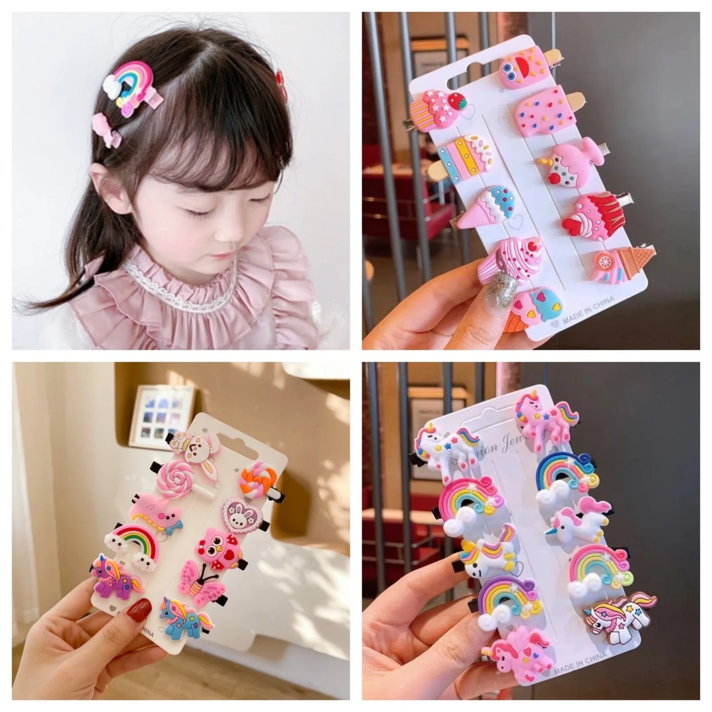 Pinces à cheveux licorne de dessin animé pour filles, jolies épingles à cheveux pour enfants, bandeau crème glacée, Barrettes, accessoires de mode, nouvelle collection 10 pièces/ensemble