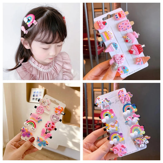 Pinzas de pelo de unicornio de dibujos animados para niñas, bonitas horquillas para el pelo para niños, diadema de helado, pinzas para el pelo, accesorios de moda, nuevo juego de 10 unidades
