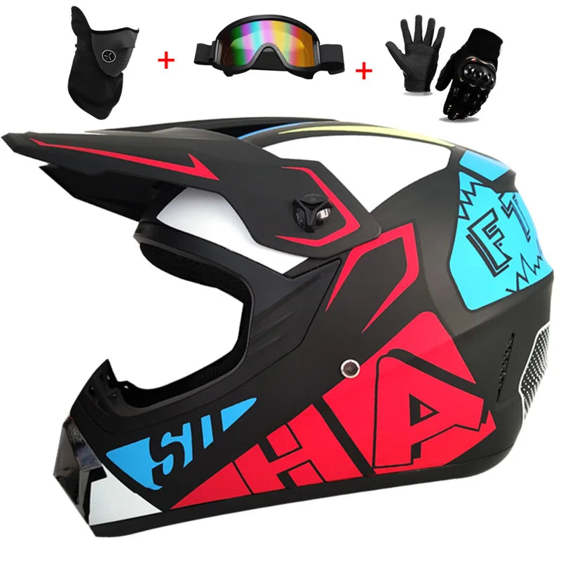 Casco completo de moto para niños, cascos de motocross para niños, gafas de moto todoterreno, guantes de protección para ciclismo