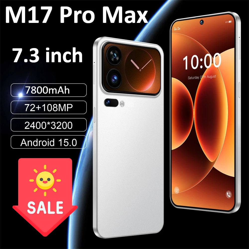 Smartphone M17 Pro Max 7.3HD 2026 NOUVEAU CHAUD Pas Cher 5G Double SIM 7800mAh Android 15 Version Globale Téléphones Mobiles