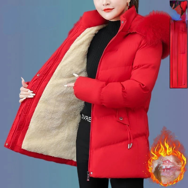 Chaqueta de invierno con capucha de algodón Smile para mujer, abrigo, parka cálida de piel, cortavientos, súper cálido, ropa de mujer