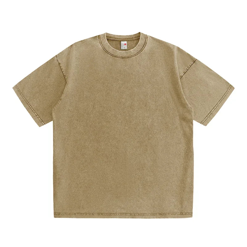 230g American Cotton Oversized T-Shirts Men Summer Vintage Washed T-Shirts Casual Short Sleeve Basic Men Tops