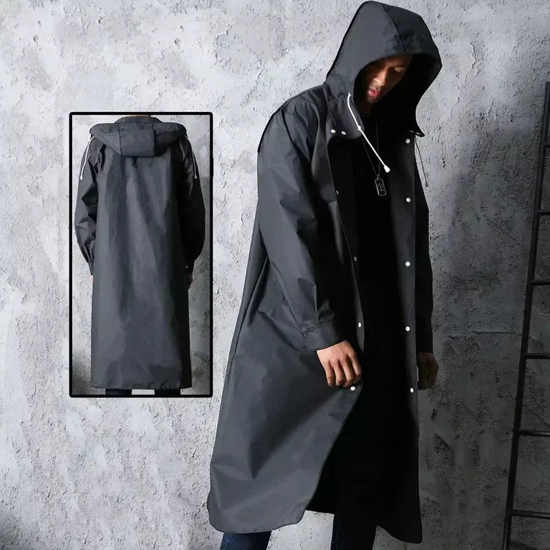 Imperméable long noir de mode pour adultes, imperméable pour femmes et hommes, avec capuche, pour la randonnée en plein air, les voyages, la pêche, l'escalade, épaissi
