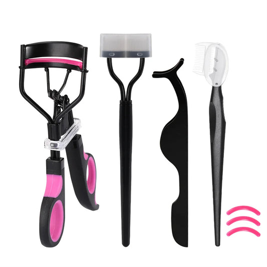 Eyelash curler with dual-color handle, artificial eyelash assistant, eyebrow trimmer, portable steel needle