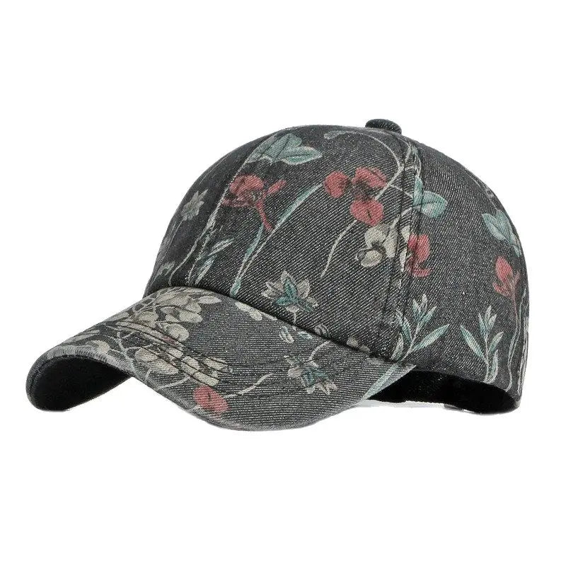 LDSCircJR-Unisex Floral Print Denim Baseball Cap, Adjustable Outdoor Snapback Hats, Spring, 170