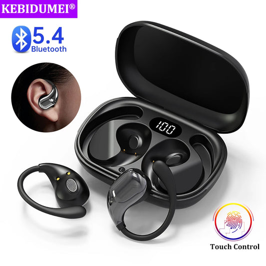 Bluetooth 5.4 gancho de oreja auriculares TWS inalámbricos auriculares estéreo HiFi impermeables auriculares con pantalla LED larga espera auriculares táctiles