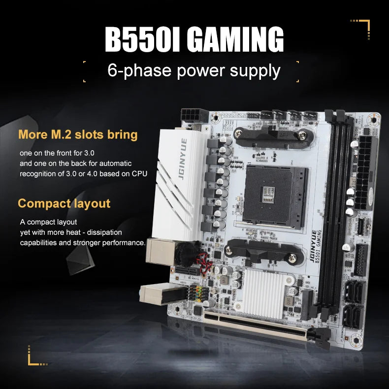 Carte mère Mini-ITX JGINYUE B550I GAMING AMD AM4 — Ryzen 4000/5000, DDR4 64 Go, PCIe 4.0