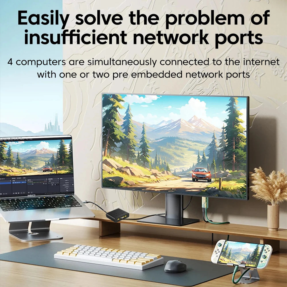 VIKEFON 5-Port Gigabit Network Switch Ethernet RJ45 Network Port Network Cable Connection Splitter Network Extender Cable