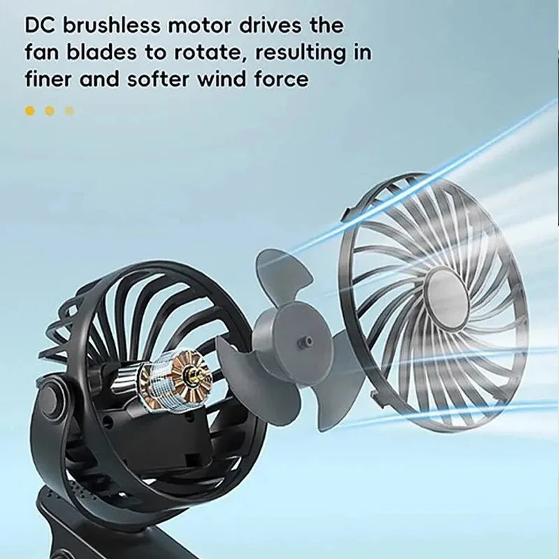 Ventilateur électrique portable rechargeable 720 °   Ventilateur à Clip suspendu rotatif, veilleuse, refroidisseur d'air, Camping en plein Air, petits ventilateurs